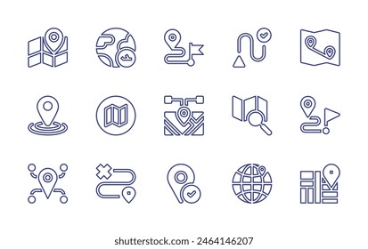 Icono de línea de destino establecido. Trazo editable. Ilustración vectorial. Conteniendo ubicación, destino, mapa, GPS, ubicación, dirección, movilidad, mapas, vuelo.