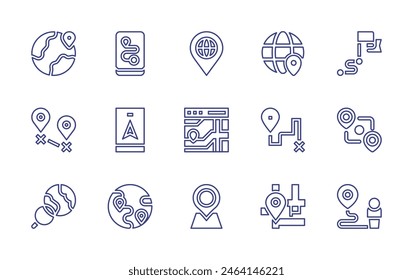 Destination line icon set. Editable stroke. Vector illustration. Containing location, destination, route, world, placeholder, map, pin.