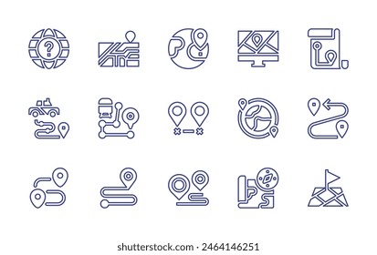 Destination line icon set. Editable stroke. Vector illustration. Containing travel, route, tourist, map, destination, maps, taxi, globe.