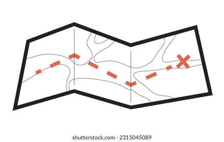 Destination map monochrome flat vector object. Tracking route. Hiking trail map. Orienteering. Editable black and white thin line icon. Simple cartoon clip art spot illustration for web graphic design