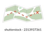 Destination map semi flat colour vector object. Tracking route. Hiking trail map. Orienteering. Editable cartoon clip art icon on white background. Simple spot illustration for web graphic design