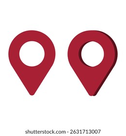 Ícone de pin do marcador de destino para sites e aplicativos de navegação. Símbolo moderno em vermelho escuro maroon. Geografia, roteamento, cartografia, viagens, mapa, gps, localização, geolocalização, férias. Vetor EPS 10