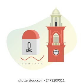 Destination Milestone - The Clock Tower - Ghanta Ghar - Ludhiana - Stock Illustration as EPS 10 File