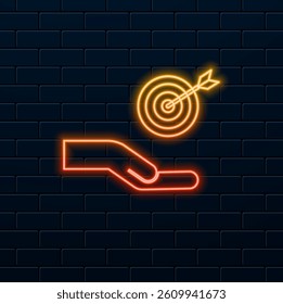 Destination Objective File Business Objective Mission Success. neon style. Success goal motivation business strategy icon. neon..