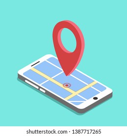 Destination point marked on your smartphone. Vector illustration.