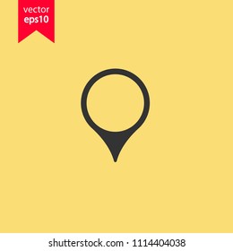 Destination point vector icon. Location in map tag vector sign. Navigation icon. Position mark sign. Geo location point icon. Yellow background. EPS 10 vector flat sign. Geolocation vector symbol.