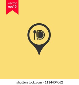 Destination point vector icon. Location in map tag vector sign. Navigation icon. Position mark sign.Location point icon. Yellow background. EPS 10 vector flat sign. Geolocation vector symbol.