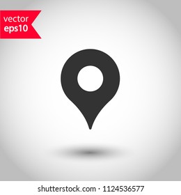 Destination point vector icon. Location in map tag vector sign. Navigation icon. Position mark sign. Geo location point icon. Studio background. EPS 10 vector flat sign. Geolocation vector symbol.