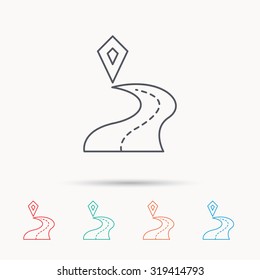 Destination pointer icon. Road location sign. Linear icons on white background. Vector