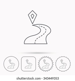 Destination pointer icon. Road location sign. Linear circle, square and star buttons with icons.