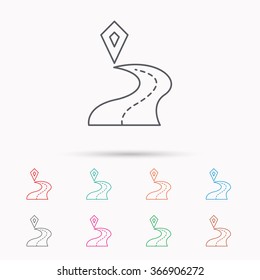 Destination pointer icon. Road location sign. Linear icons on white background.