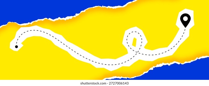 destination pointer route trail banner in paper torn style vector