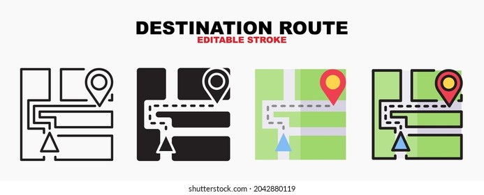 Destination route icon symbol set of outline, solid, flat and filled outline style. Isolated on white background. Editable stroke vector icon.