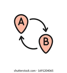 Destination sign, endpoint, moving to different locations flat color line icon.