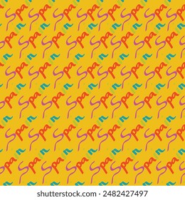 Destination Spain travels on yellow background. Illustration. Great for clothing, home decoration, accessories, stationary and children's clothing.