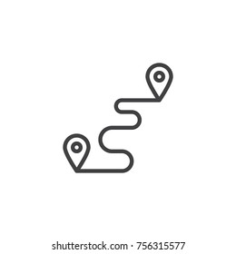 Destination track point line icon, outline vector sign, linear style pictogram isolated on white. Road with pin pointer symbol, logo illustration. Editable stroke