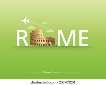 Destination, Travel, City Scape, Typography, Italy, Rome, Colosseum 