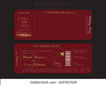 Destination Wedding Passport Invitation Vector Set.Boarding Pass Ticket Template.Modern Luxury Design.