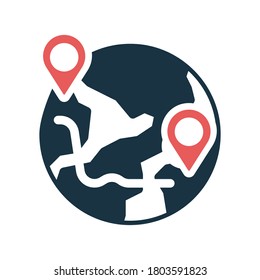 Destination,globe location icon. Glyph vector on isolated white background