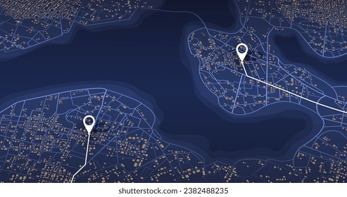 Destinations. Gps tracking map. Track navigation pins on street maps, navigate mapping technology and locate position pin. Futuristic travel gps map or location navigator vector illustration