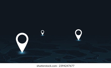 Destinations. Gps tracking map. Track navigation pins on street maps, navigate mapping technology and locate position pin. Futuristic travel gps map or location navigator vector illustration