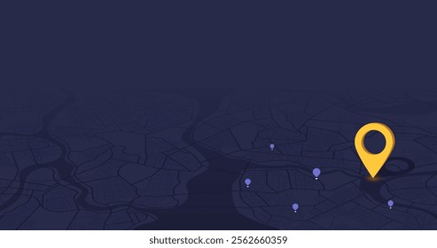 Destinations. Gps tracking map. Track navigation pin on street maps, navigate mapping locate position pin. Isometric abstract map background. Digital art. Editable vector illustration