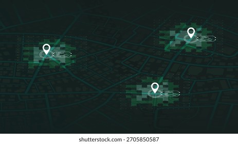 Destinos. Mapa isométrico de Gps. Mapas de calles, navegar por el mapa y localizar el pin de posición. Fondo de mapa abstracto isométrico. Arte digital. Ilustración vectorial editable
