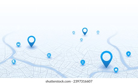 Destinations. Isometric Gps tracking map. Track navigation pin on street maps, navigate mapping locate position pin. Isometric abstract map background. Digital art. Editable vector illustration
