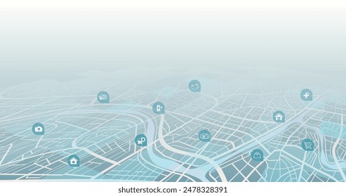 Destinos. Mapa de seguimiento de Gps isométrico. pin de navegación de pista en mapas de calles, navegación de mapas localizar pin de posición. Fondo de mapa abstracto isométrico. Arte digital. Ilustración vectorial editable