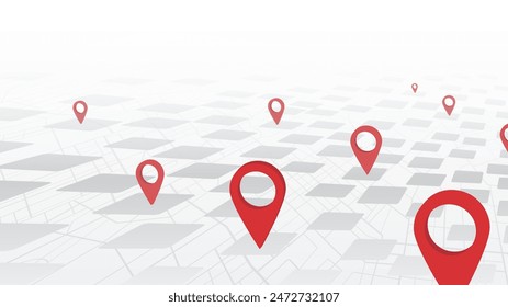 Destinations. Perspective Gps tracking map. Track navigation pin on street map, navigate mapping locate position pin. Abstract map background. Vector illustration