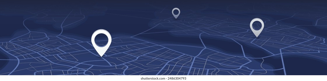 Destinations. Perspective Gps tracking map. Track navigation pin on street map, navigate mapping locate position pin. Abstract map background. Vector illustration