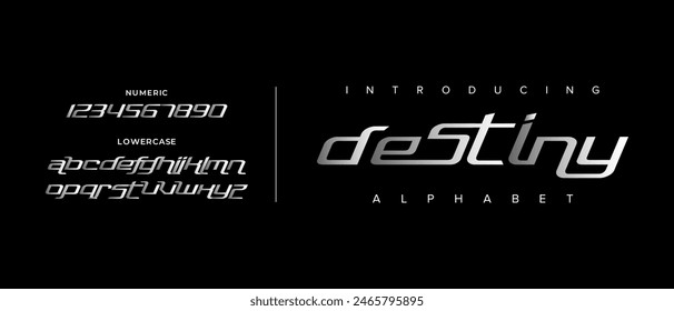 Fuente de alfabeto urbano moderno, simple y creativo. Abstracto digital futurista, logo, música, deporte, tipografía de tecnología mínima. Ilustración vectorial numérica simple