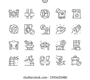 Destitution. Home deprivation. Mendicancy. Begging and beggars. Homeless, poverty, unemployed and hopeless. Pixel Perfect Vector Thin Line Icons. Simple Minimal Pictogram