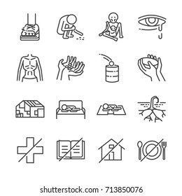 Destitution Line Icon Set. Included The Icons As Scraggy, Skinny, Starving, Homeless
, Beggar, Poor And More.