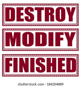 destroy modify finished set stamp with on vector illustration