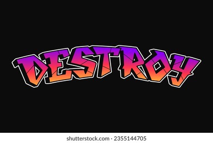 Destruir la palabra trippy letras estilo graffiti psicodélico. Logo de dibujos animados de doodle dibujado a mano Destruir ilustración. Divertidas y geniales cartas trippy, moda, graffiti estilo impreso para camiseta, afiche