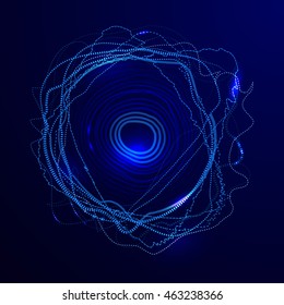 Destroyed blue mesh sphere. Vector illustration.