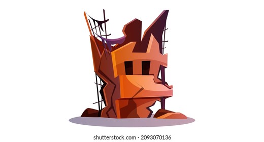 Construcción destruida después del cataclismo o la guerra. Caricatura abandonada de casa de ciudad rota aislada ilustración vectorial. Estructura dañada o ruinas abandonadas después de desastres naturales, terremotos o explosiones.