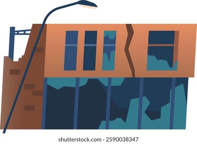 Destroyed building after earthquake vector illustration