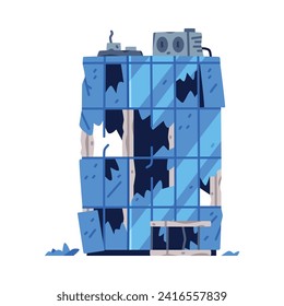 Destroyed Building after War or Earthquake Vector Illustration