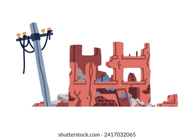 Destroyed Building after War or Earthquake Vector Illustration