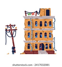Destroyed Building after War or Earthquake Vector Illustration