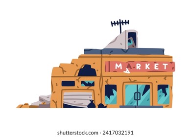 Destroyed Building after War or Earthquake Vector Illustration