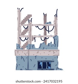 Destroyed Building after War or Earthquake Vector Illustration