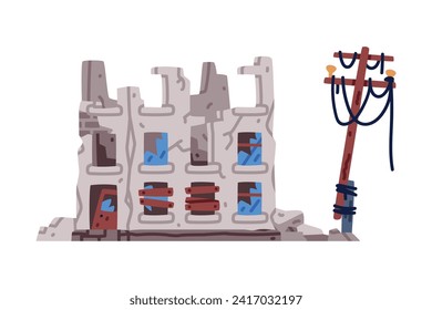 Destroyed Building after War or Earthquake Vector Illustration