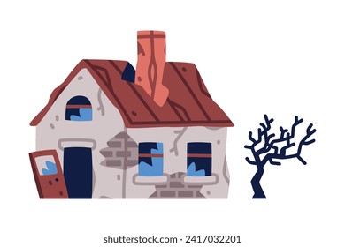 Destroyed Building after War or Earthquake Vector Illustration