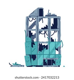 Destroyed Building after War or Earthquake Vector Illustration