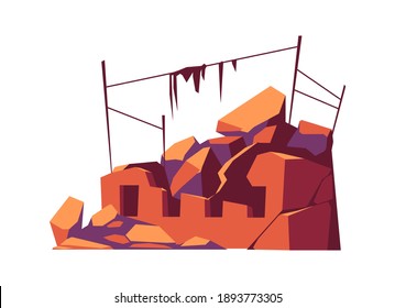 Destroyed building, damaged structure, consequences of a disaster, cataclysm or war, cartoon vector isolated illustration