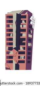 Destroyed building, damaged structure, consequences of a disaster, cataclysm or war, cartoon vector isolated illustration