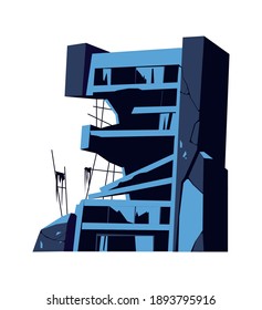 Destroyed building, damaged structure, consequences of a disaster, cataclysm or war, cartoon vector isolated illustration